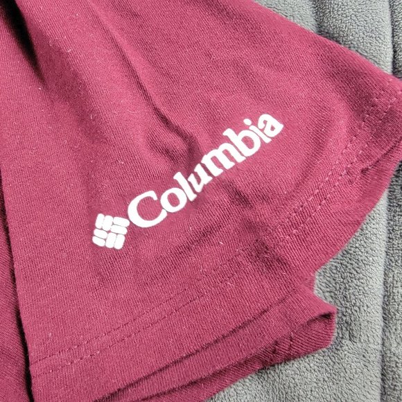 Columbia Mens XL Dark Red Logo Graphic Tshirt Sunset Mountain Short Sleeve - Picture 5 of 9